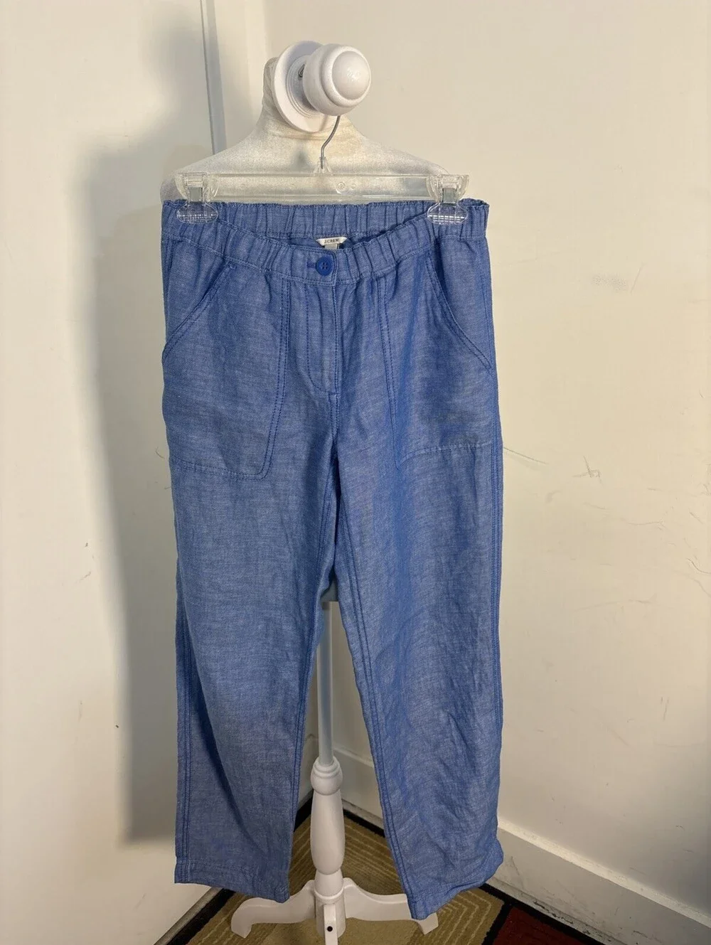 J. Crew Size 2 Mid Rise Cropped Pants Coastal Elastic Waist Pockets Linen Blend